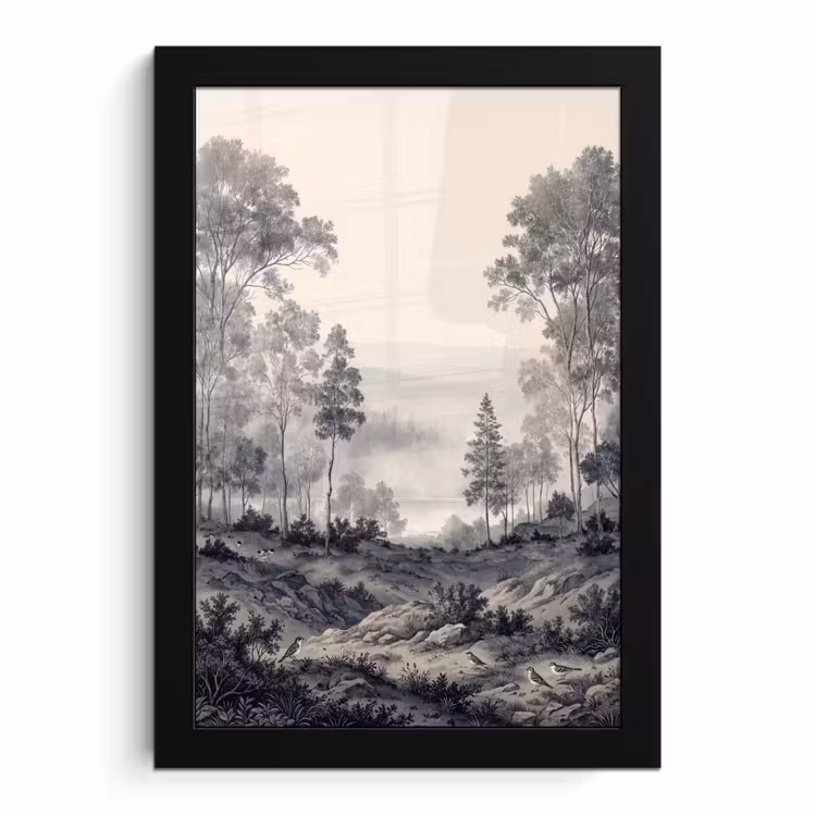 Poster met lijst - Mistig - Berglandschap - Illustratie — 1