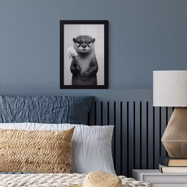 Poster met lijst - Otter - Wc-borstel - Bril - Zwart - Wit — 4