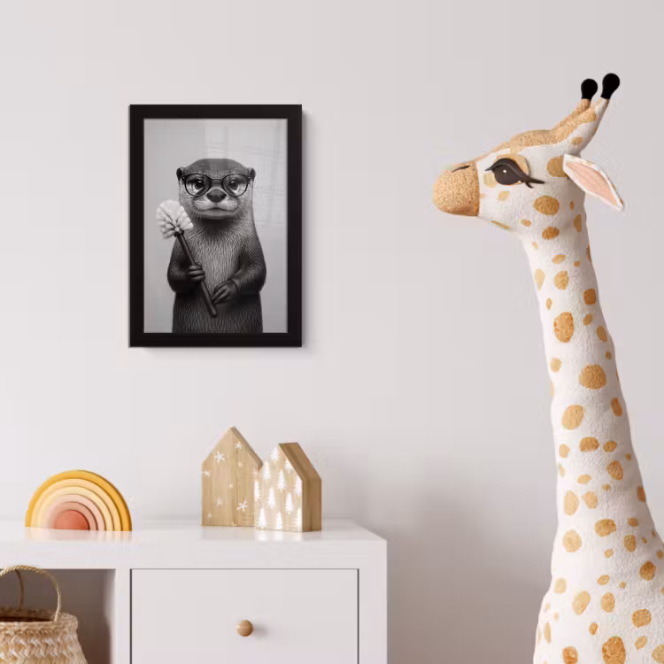 Poster met lijst - Otter - Wc-borstel - Bril - Zwart - Wit — 5