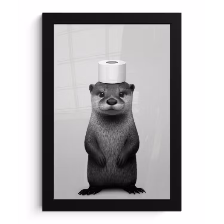 Poster met lijst - Otter - WC rol - Zwart - Wit — 1