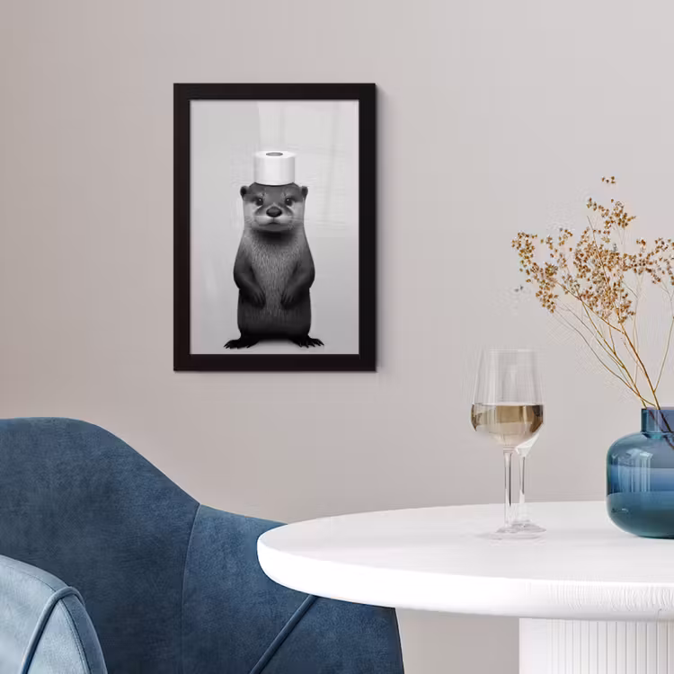 Poster met lijst - Otter - WC rol - Zwart - Wit — 2