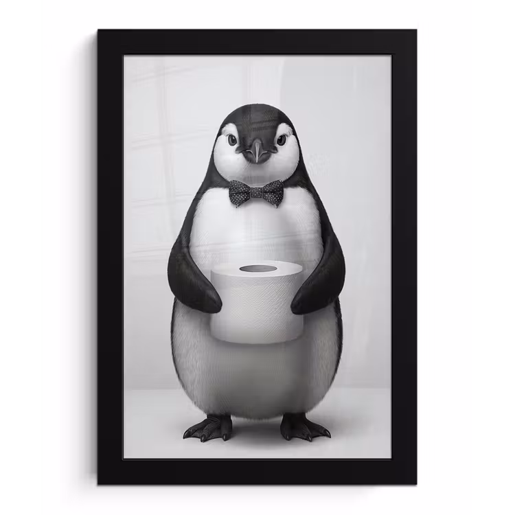Poster met lijst - Pinguïn - WC rol - Wit — 1