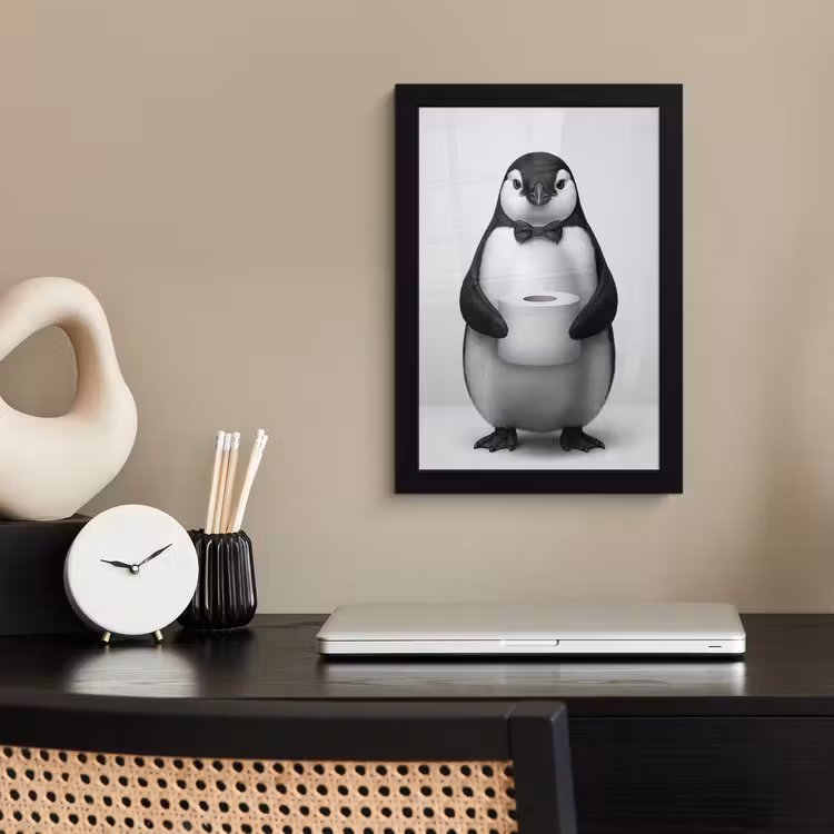 Poster met lijst - Pinguïn - WC rol - Wit — 3