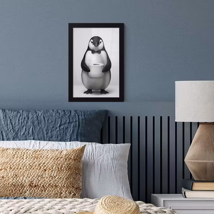 Poster met lijst - Pinguïn - WC rol - Wit — 4