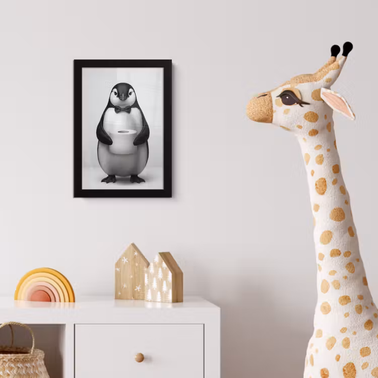 Poster met lijst - Pinguïn - WC rol - Wit — 5