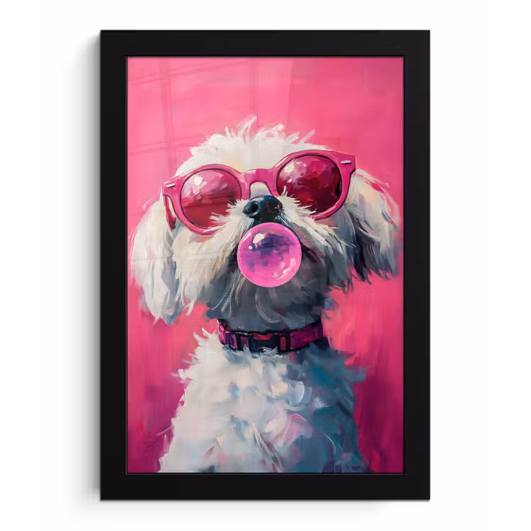 Poster met lijst - Pink - Hond - Bubbel — 1