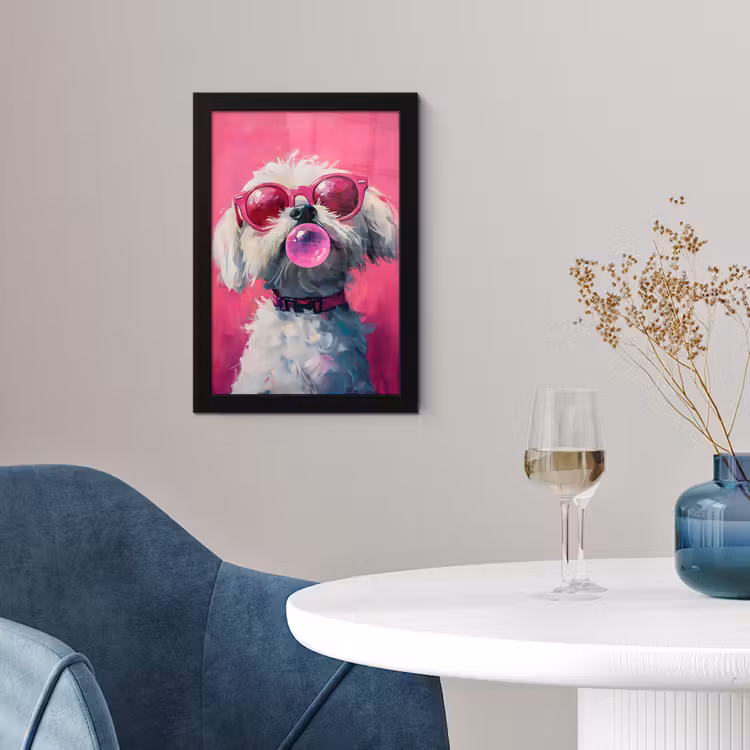 Poster met lijst - Pink - Hond - Bubbel — 2