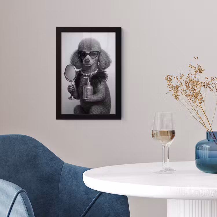Poster met lijst - Poedel - Spiegel - Zwart - Wit — 2