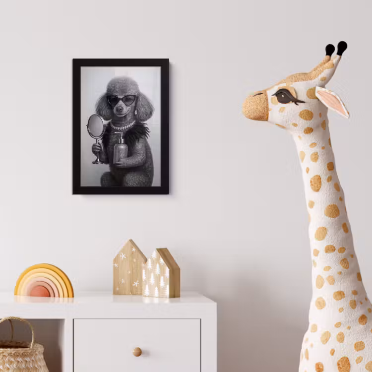 Poster met lijst - Poedel - Spiegel - Zwart - Wit — 5