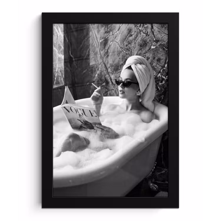 Poster met lijst - Relaxt - Bad - Zwart - Wit — 1