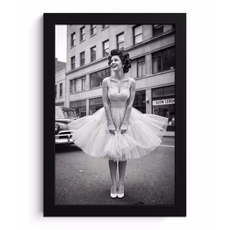 Poster met lijst - Retro - Vrouw - Zwart - Wit — 1