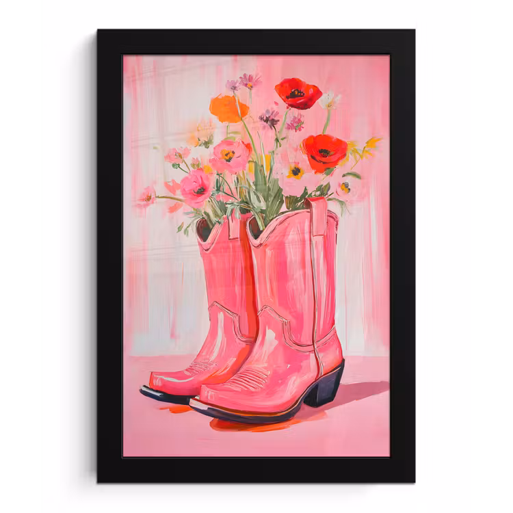 Poster met lijst - Roze - Bloemen - Cowboy — 1
