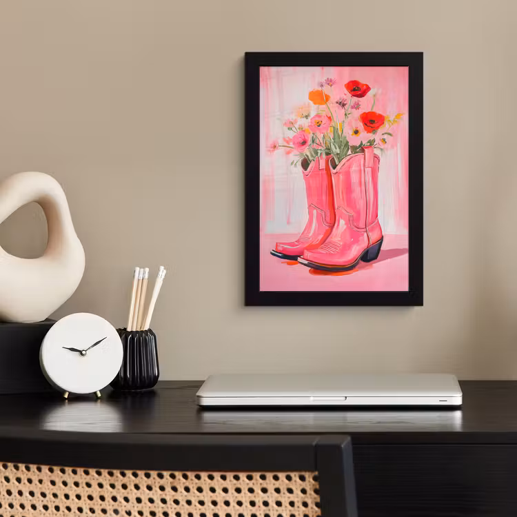 Poster met lijst - Roze - Bloemen - Cowboy — 3