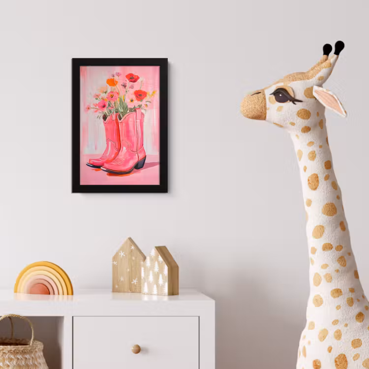 Poster met lijst - Roze - Bloemen - Cowboy — 5