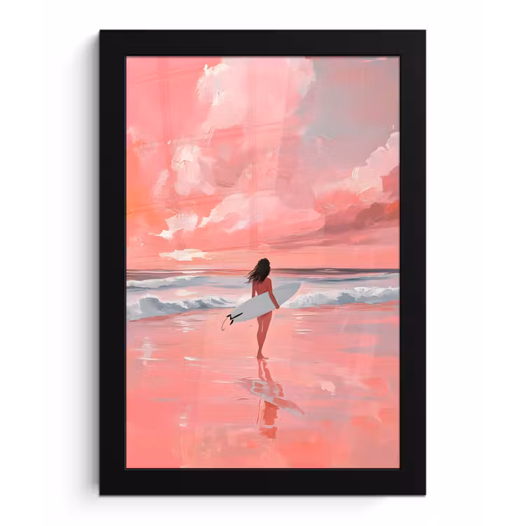 Poster met lijst - Roze - Surfen - Zee — 1