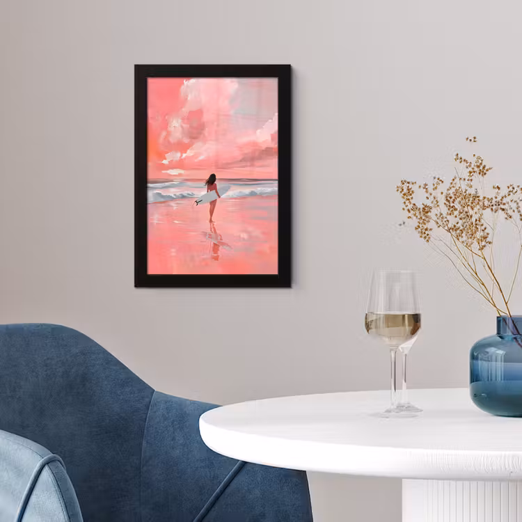 Poster met lijst - Roze - Surfen - Zee — 2
