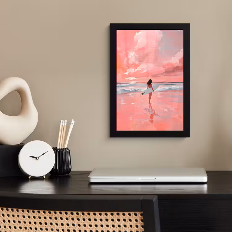 Poster met lijst - Roze - Surfen - Zee — 3