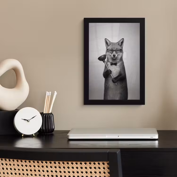 Poster met lijst - Vos - WC-ontstopper - Zwart - Wit — 3