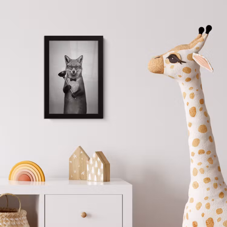 Poster met lijst - Vos - WC-ontstopper - Zwart - Wit — 5