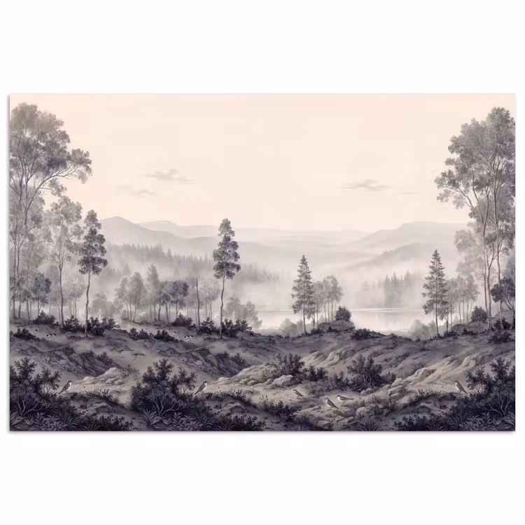 Poster - Mistig - Berglandschap - Illustratie — 1