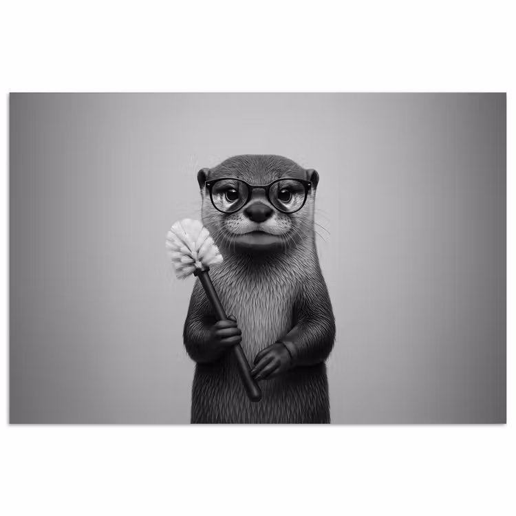 Poster - Otter - Wc-borstel - Bril - Zwart - Wit — 1