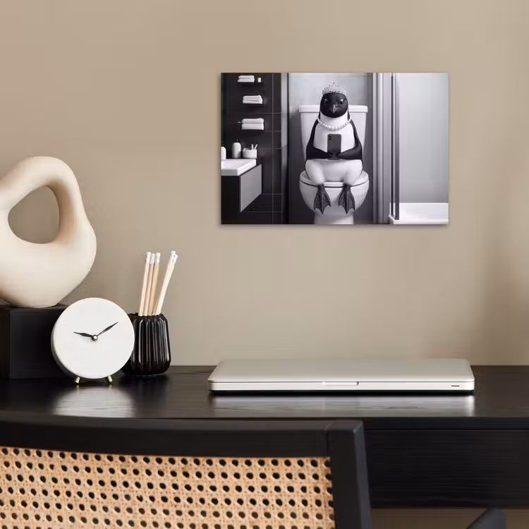 Poster - Pinguïn - Telefoon - Toilet - Zwart - Wit — 2