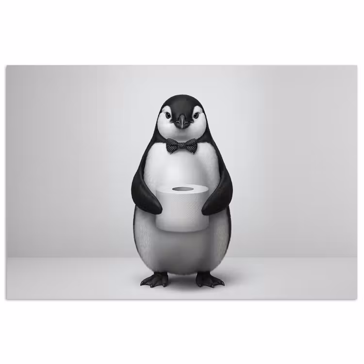 Poster - Pinguïn - WC rol - Wit — 1