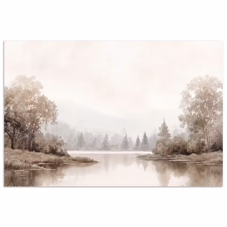 Poster - Rivierlandschap - Minimalistisch - Aardetinten — 1