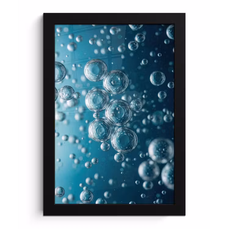 Poster met lijst - Luchtbellen - Dynamisch - Blauw — 1