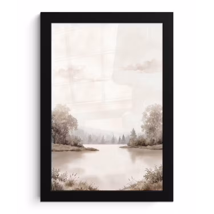 Poster met lijst - Rivierlandschap - Minimalistisch - Aardetinten — 1