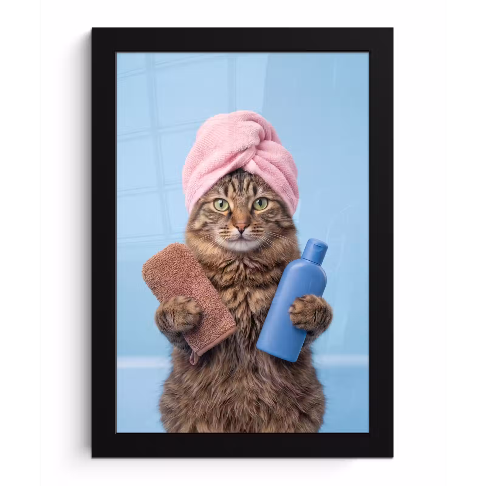 Poster met lijst - Kat - Handdoek - Washand - Zeep — 1