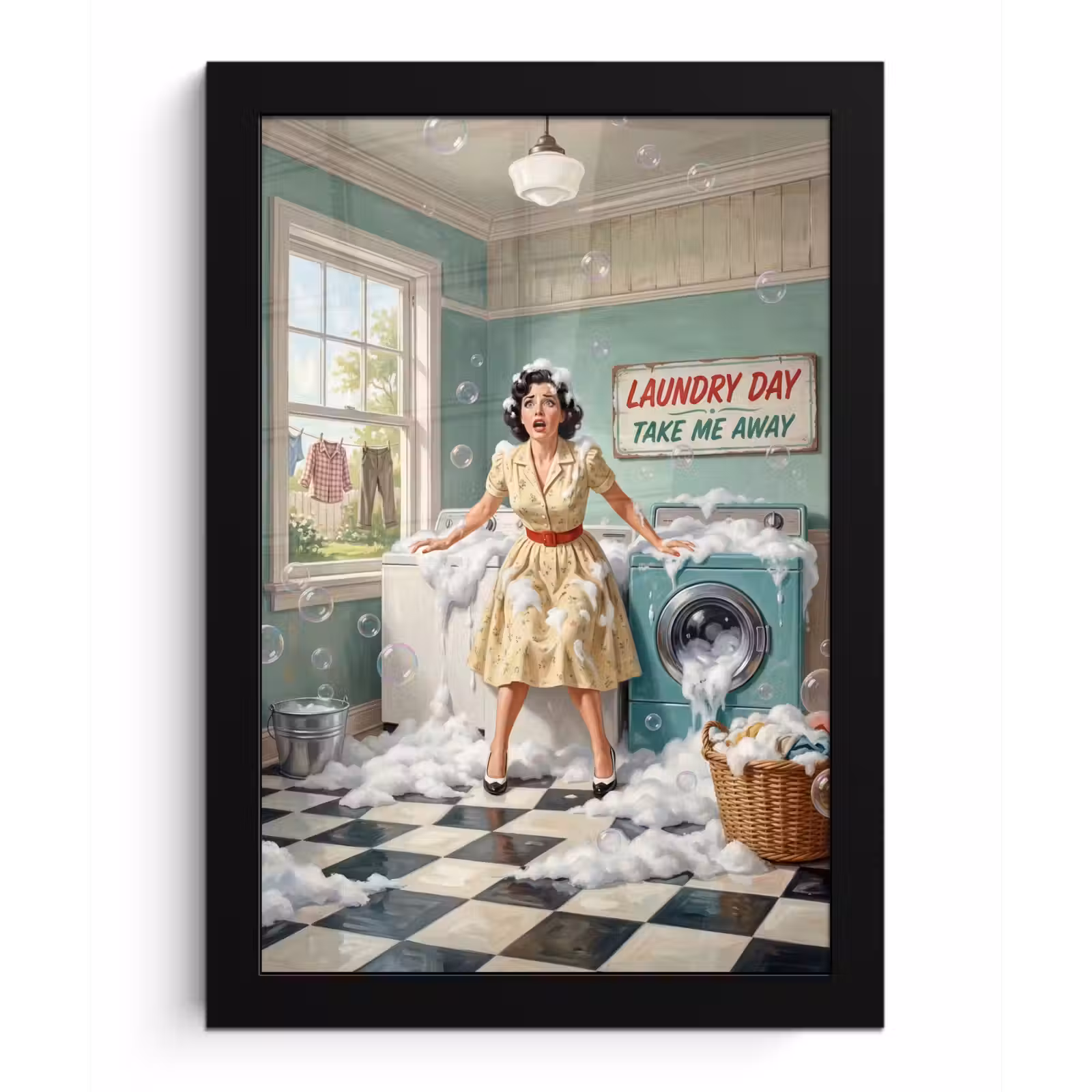 Poster met lijst - Retro - Blauw - Vrouw — 1