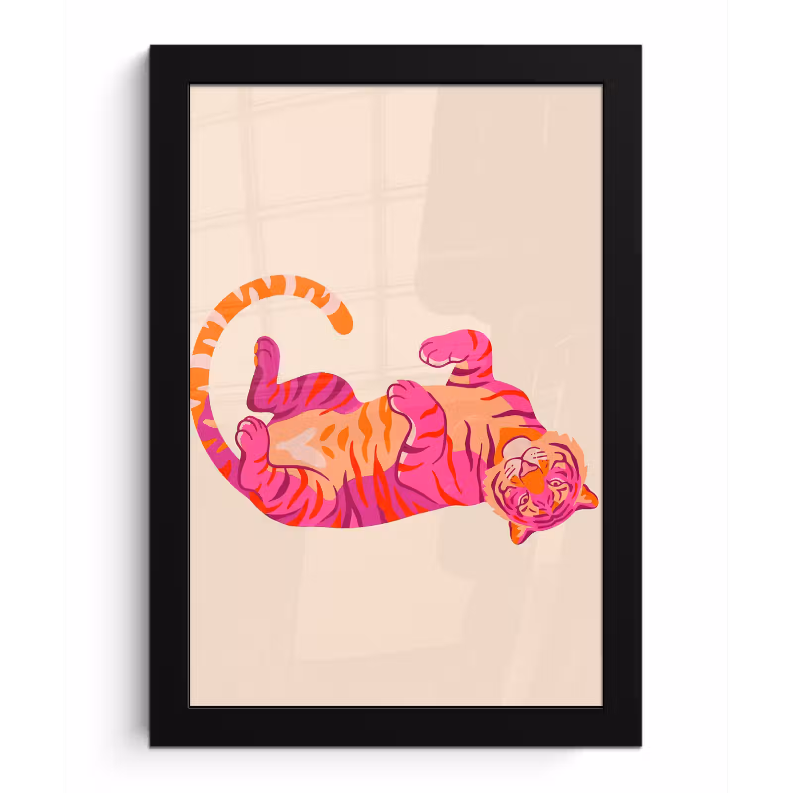 Poster met lijst - Tijger - Roze - Oranje — 1