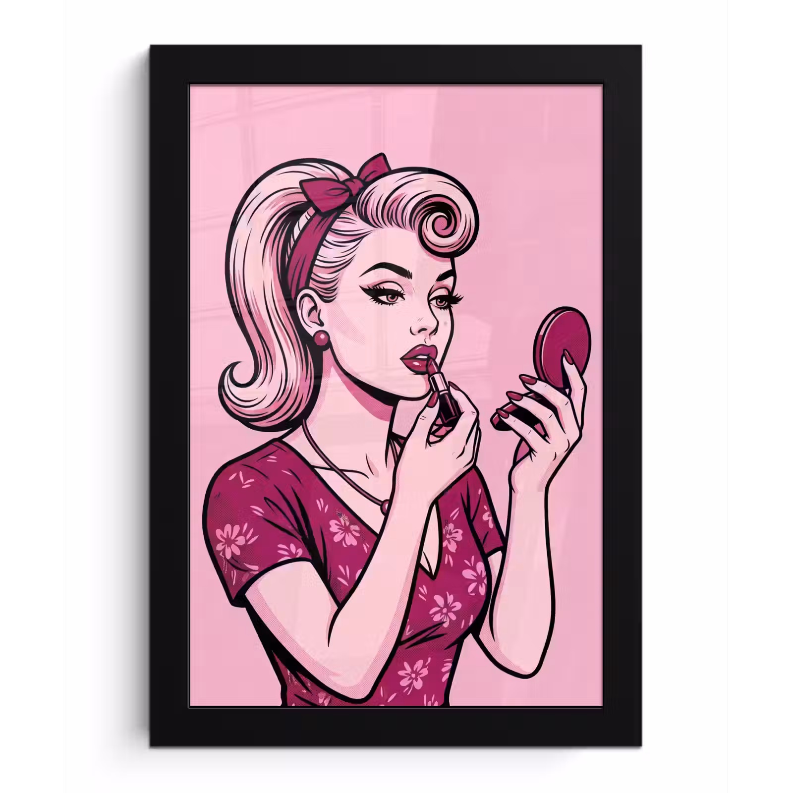Poster met lijst - Vintage - Vrouw - Roze — 1