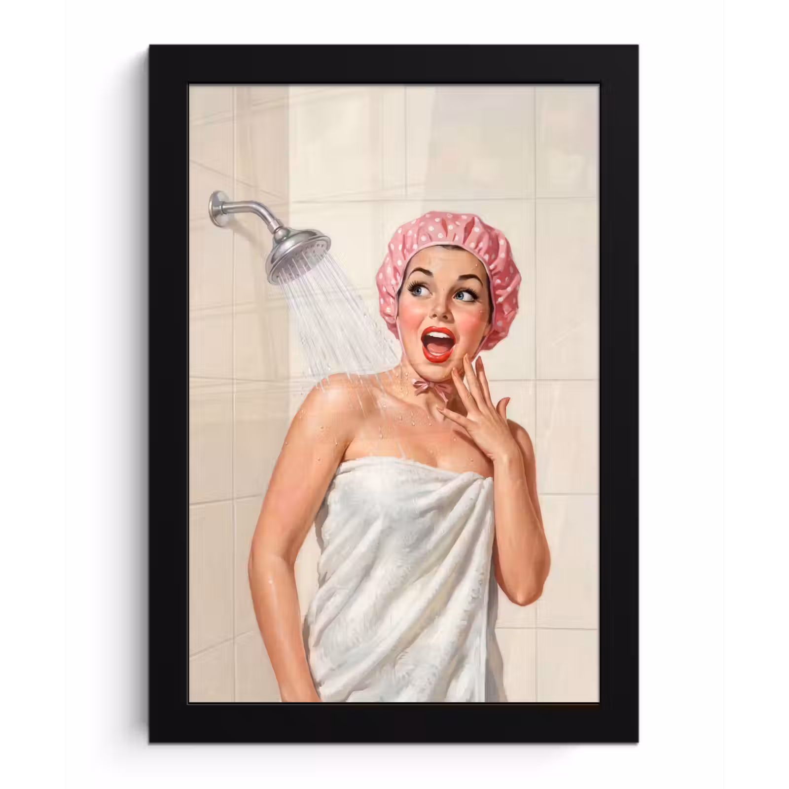 Poster met lijst - Vrouw - Douche - Roze — 1