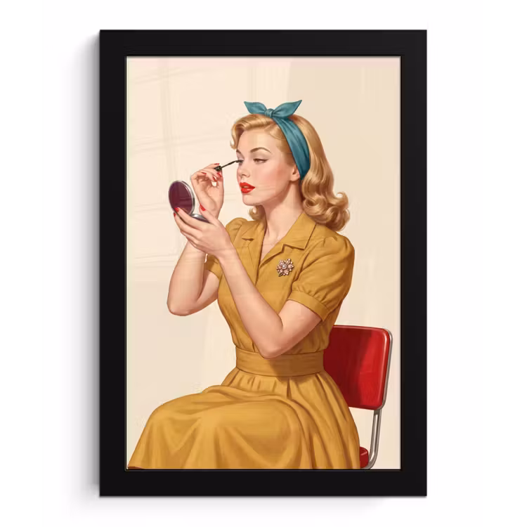 Poster met lijst - Illustratie - Mascara - Vrouw - Geel — 1