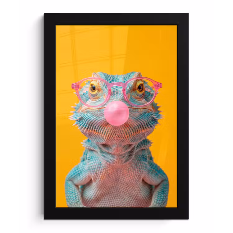 Poster met lijst - Kameleon - Kauwgom - Kleurrijk — 1