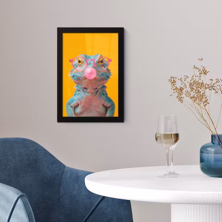 Poster met lijst - Kameleon - Kauwgom - Kleurrijk — 2