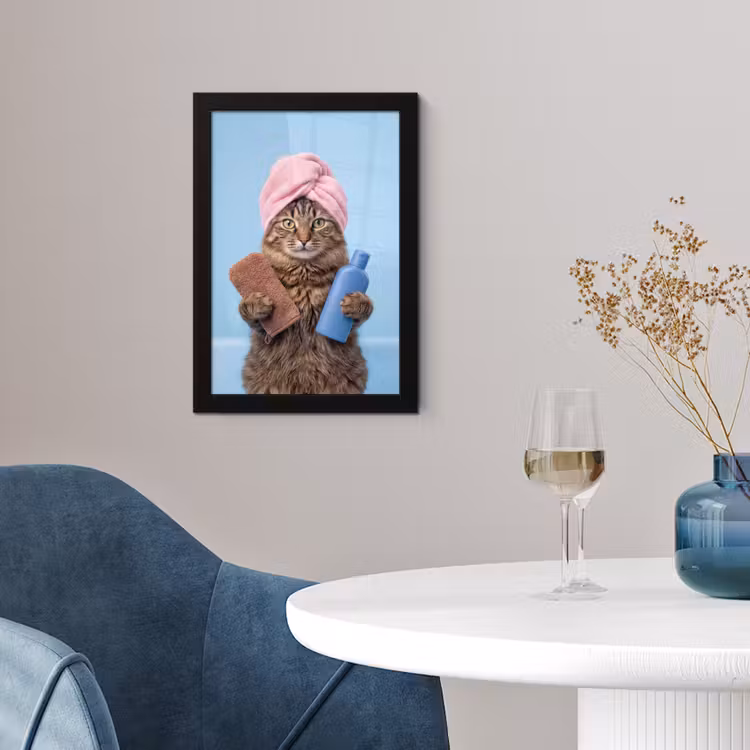 Poster met lijst - Kat - Handdoek - Washand - Zeep — 2