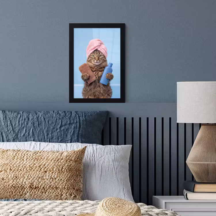 Poster met lijst - Kat - Handdoek - Washand - Zeep — 4