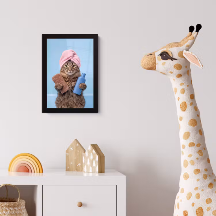 Poster met lijst - Kat - Handdoek - Washand - Zeep — 5