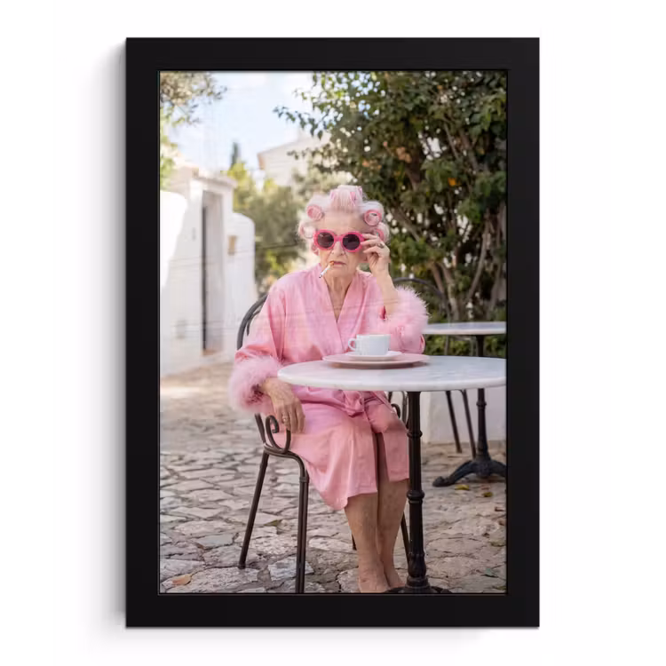 Poster met lijst - Ochtendjas - Krulspelden - Roze — 1
