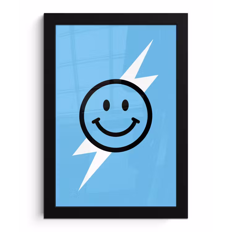Poster met lijst - Smiley - Blauw - Bliksem — 1