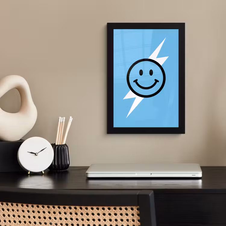 Poster met lijst - Smiley - Blauw - Bliksem — 3