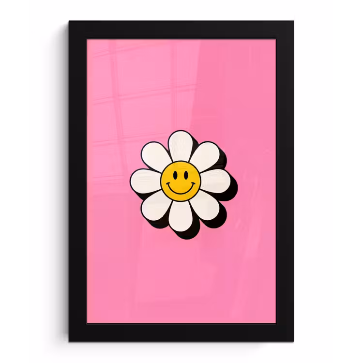 Poster met lijst - Smiley - Bloem - Roze — 1