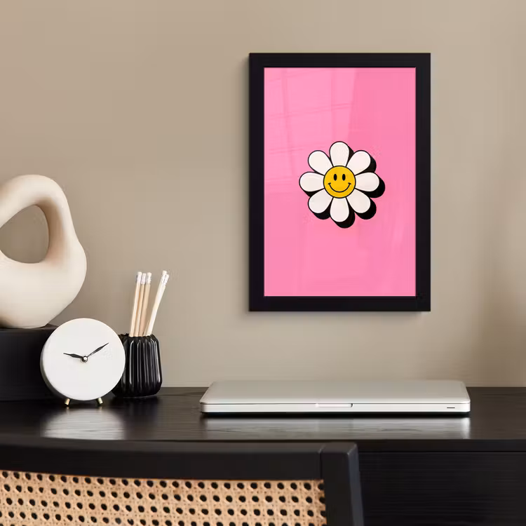 Poster met lijst - Smiley - Bloem - Roze — 3
