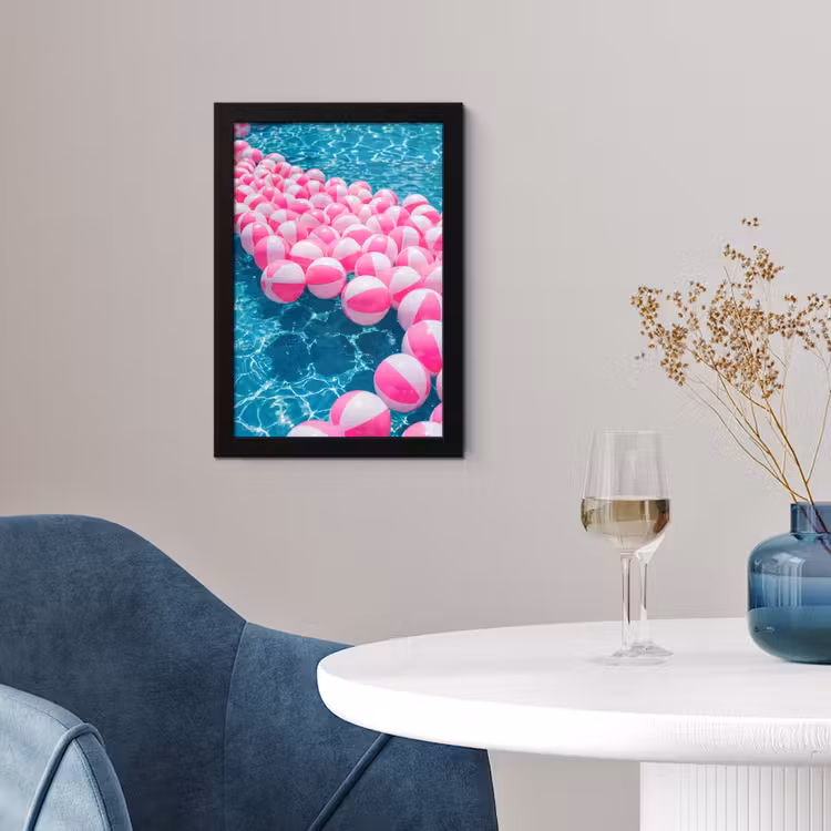 Poster met lijst - Strandballen - Roze - Water — 2