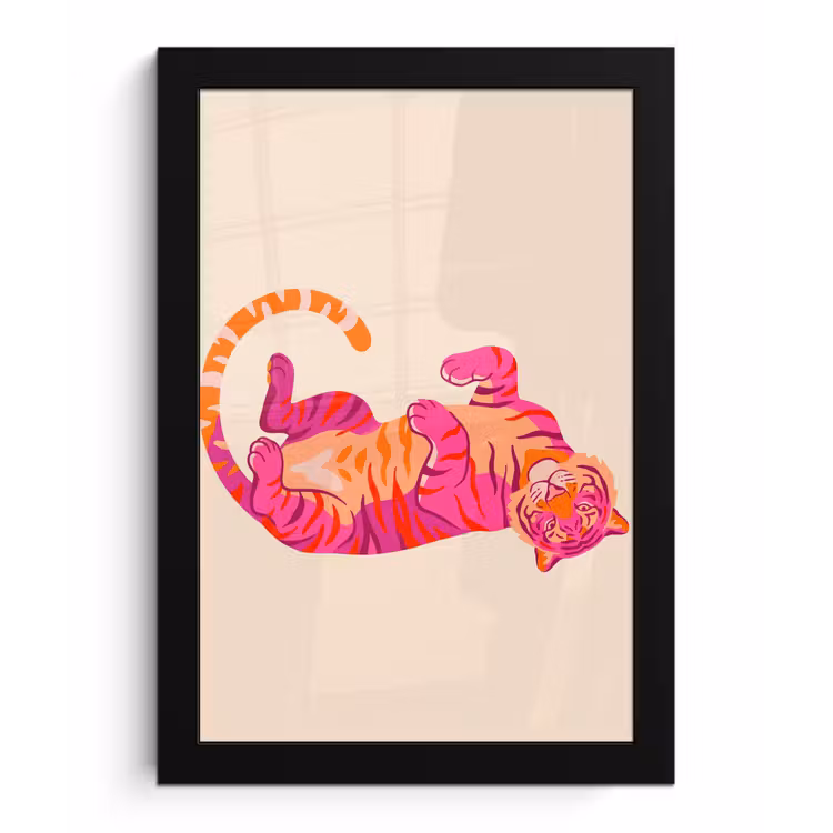 Poster met lijst - Tijger - Roze - Oranje — 1
