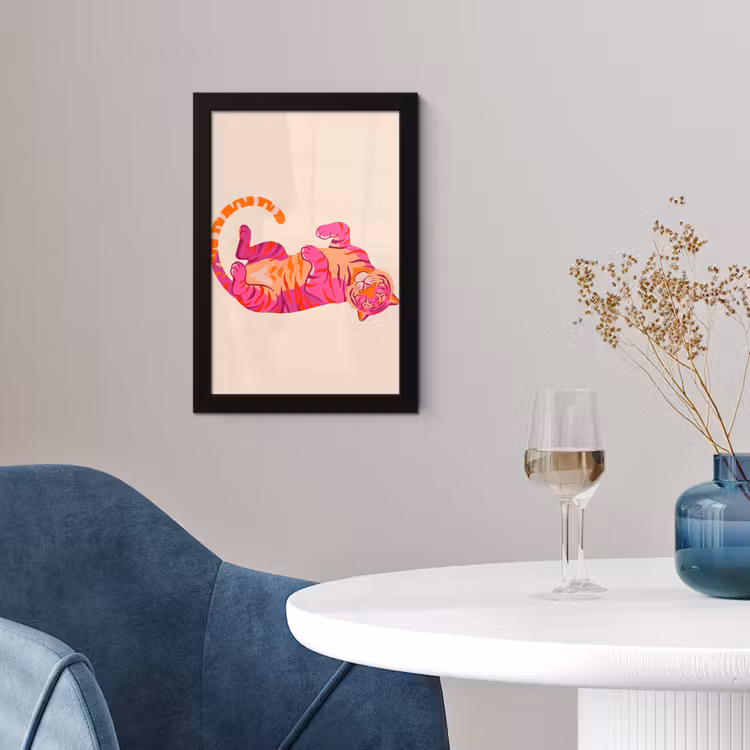 Poster met lijst - Tijger - Roze - Oranje — 2