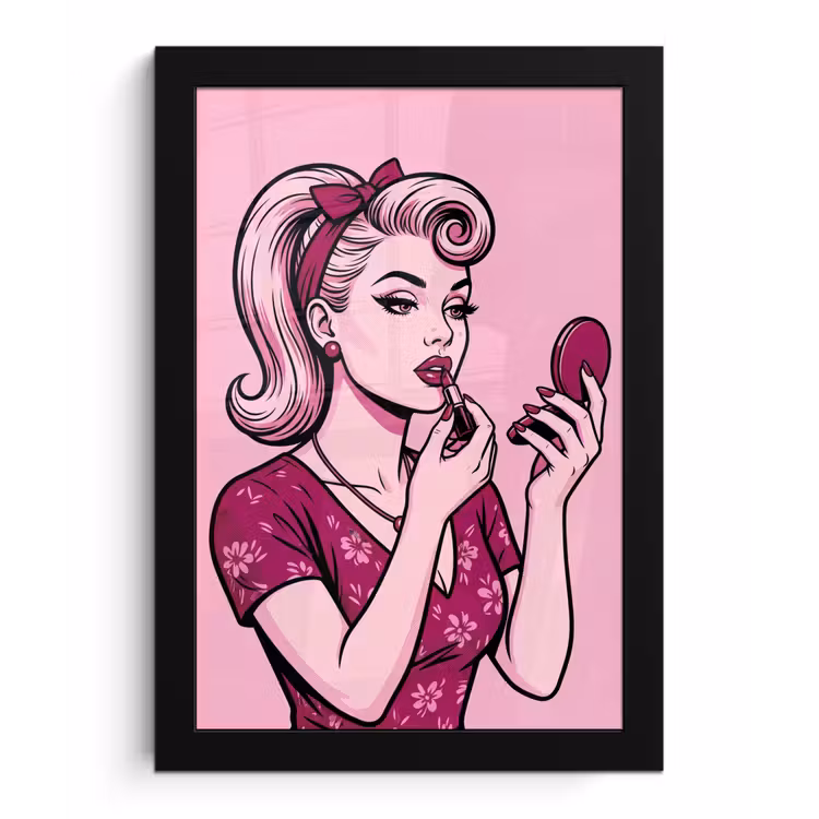 Poster met lijst - Vintage - Vrouw - Roze — 1